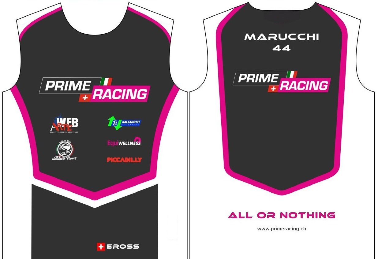 Maglietta ufficiale PRIME Racing personalizzata, fronte e retro con scritta CREW